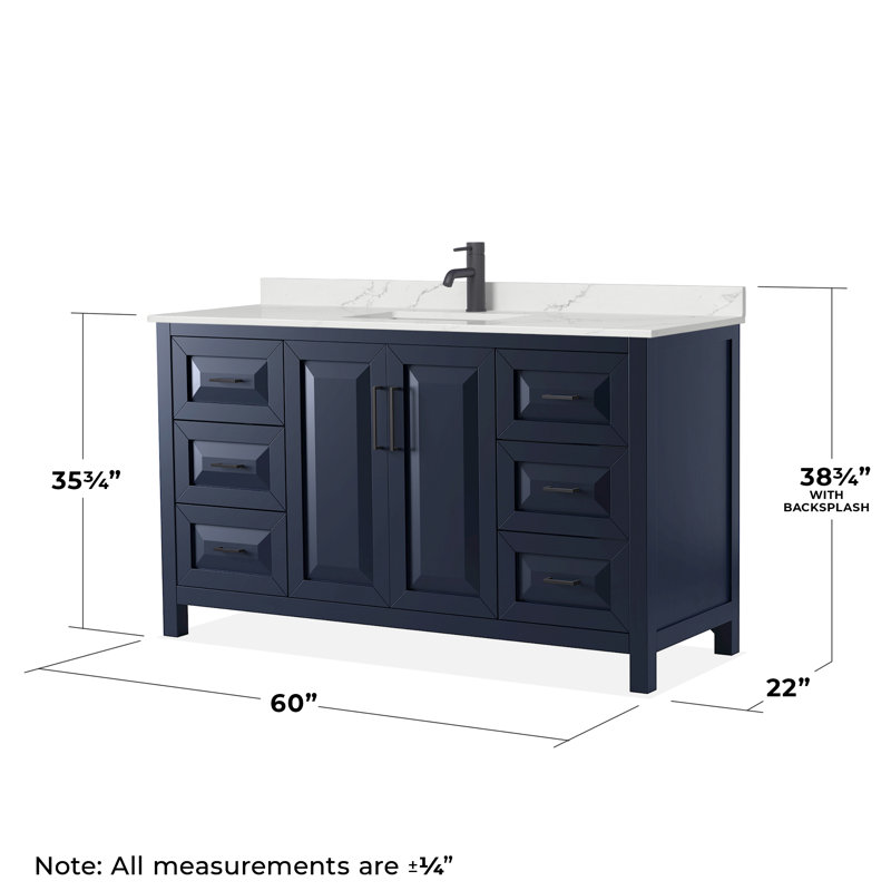 Daria 60'' W Vanity, Matte Black, Blue, Giotto Quartz