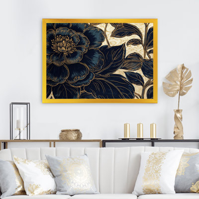 Pivoines bleues dorées, célébration sur toile