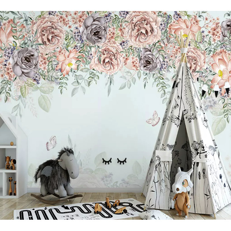 Papier peint texturé amovible floral foncé, l 204 po x L 114 po