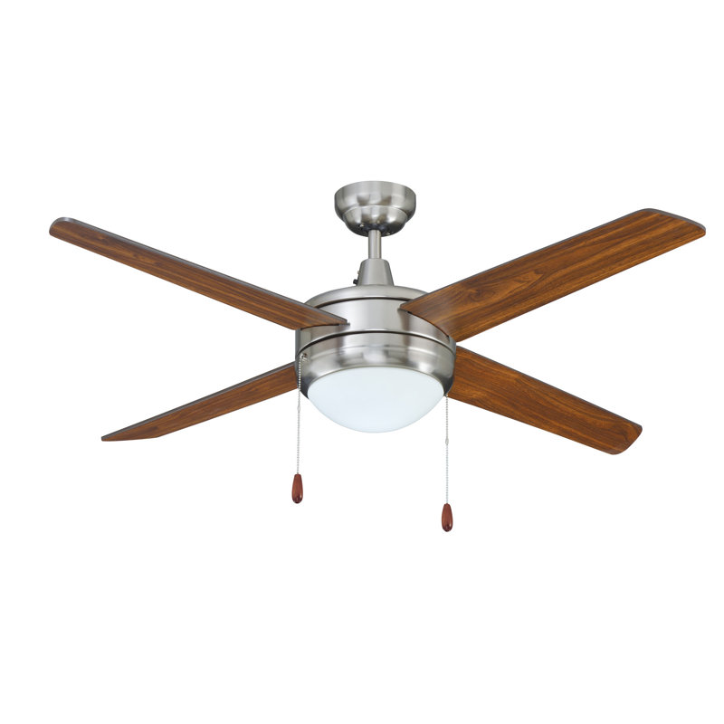 Ventilateur de plafond d'intérieur 4 pales Razo, Bois brun, Nickel brossé