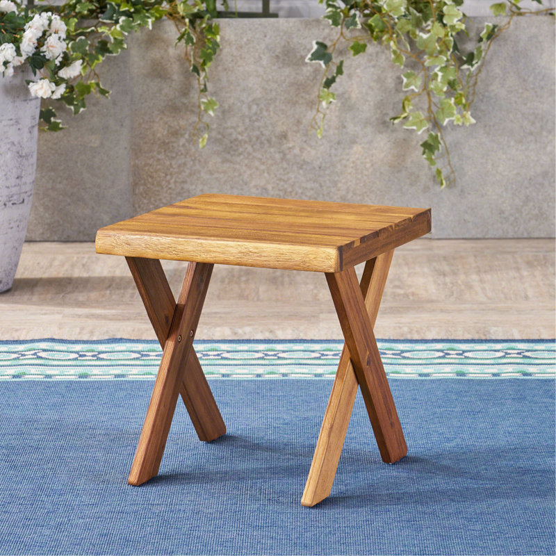 Table d'appoint d'extérieur avec plateau à lattes et pieds inclinés