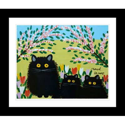 Reproduction d'art encadrée par Maud Lewis «Three Cats Folk Art», peinture murale de style plat 24 po x 28 po