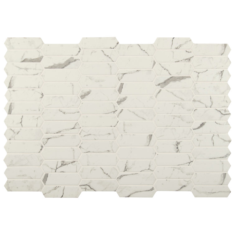 Statuario Celano Picket 14.13'' x 9.84'' Marble Look Glass Mosaic Wall and Floor Tile