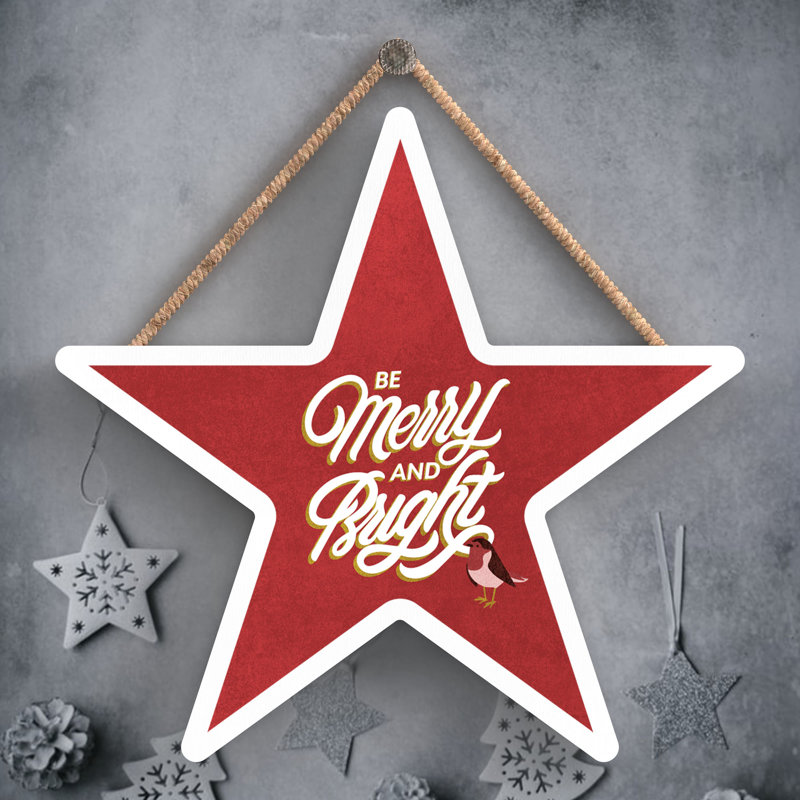 Xmas Be Merry and Bright Wooden Star Plaque