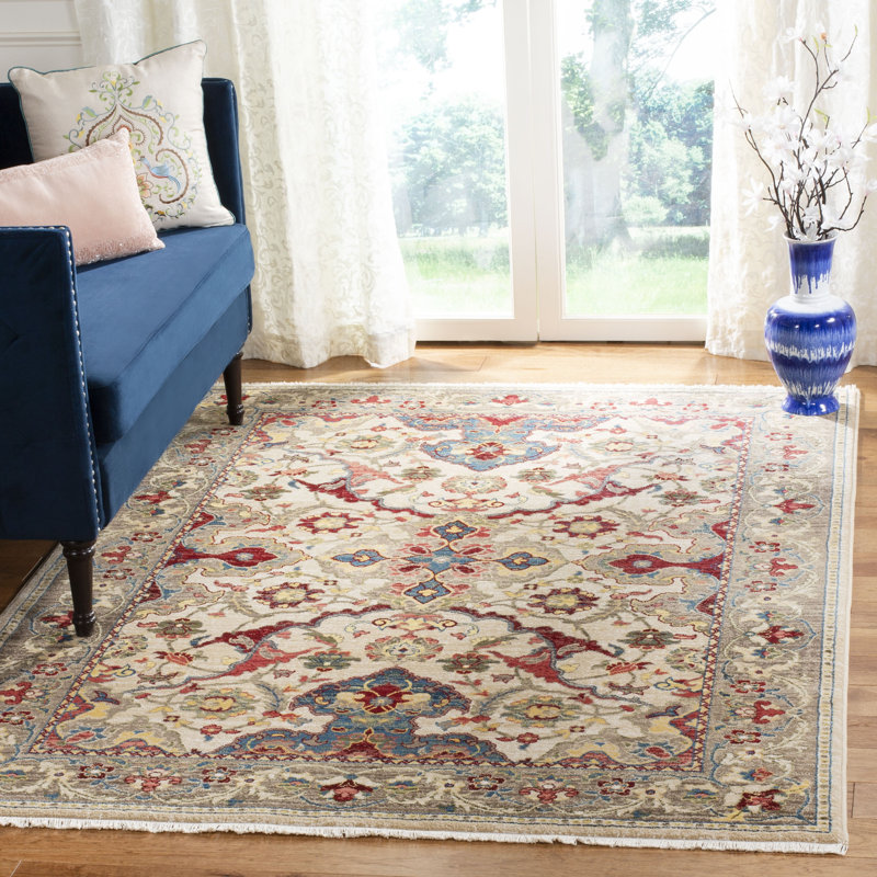 Bisen Performance Oriental Rug, Rectangle 5'1" x 7'5", Ivory/Taupe