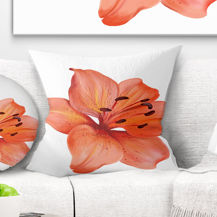 Illustration d'un magnifique lys rouge à l'aquarelle - coussin à imprimé floral, 16 po x 1 po, Coussin décoratif