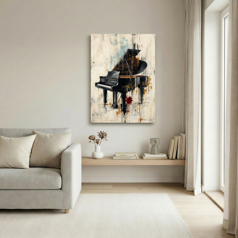 Ensemble de 1 tableau abstrait sur toile représentant un piano, 36"H x 24"W, Wrapped Canvas