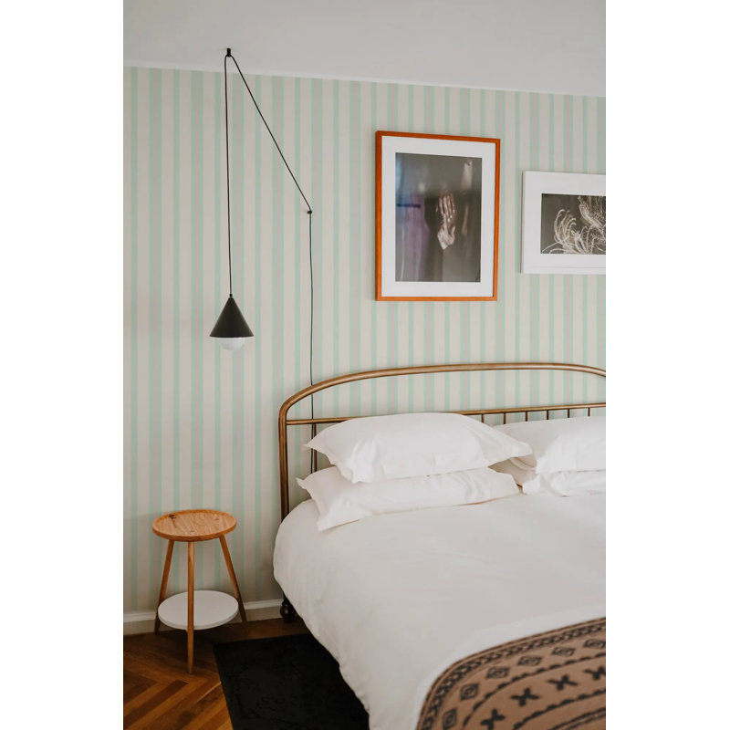 Miami Stripe Mini - Wallpaper, South Beach Teal, Faux Grasscloth, Non-Pasted