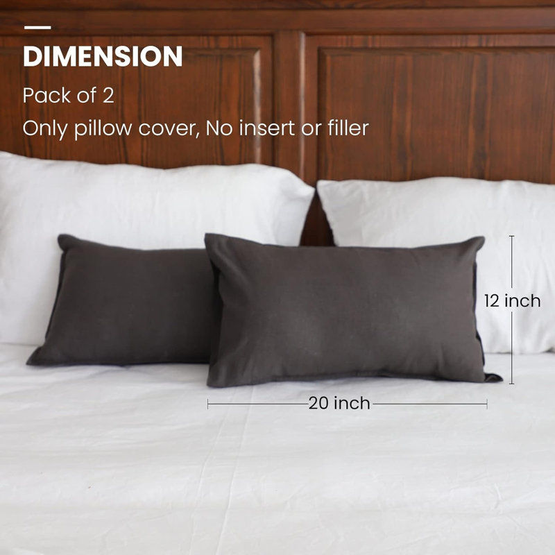 Linen Pillowcases 1 Pair Basic Style 55% Euro Linen 45% Cotton Blend Solid Color Flax Shams Set Of 2，12X20 Inch, Dark Gray