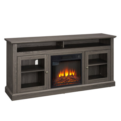Contemporary TV Media Stand Modern Entertainment Console with 18" Fireplace Insert for TV Up to 65"