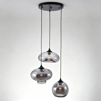 Modern 3-Light Smoky Gray Glass Pendant Light, Dining Room Kitchen Island hanging Fixture,E26 Bulbs Not Included