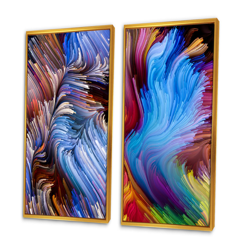 Élégance de l'art liquide III - Ensemble de 2 peintures sur toiles, H 40 po x l 40 po x P 1 po, Cadre flottant doré