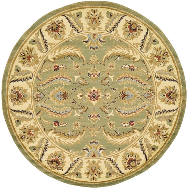 Tapis à motif oriental vert / jaune / beige Odyssey, Rond 8 pi