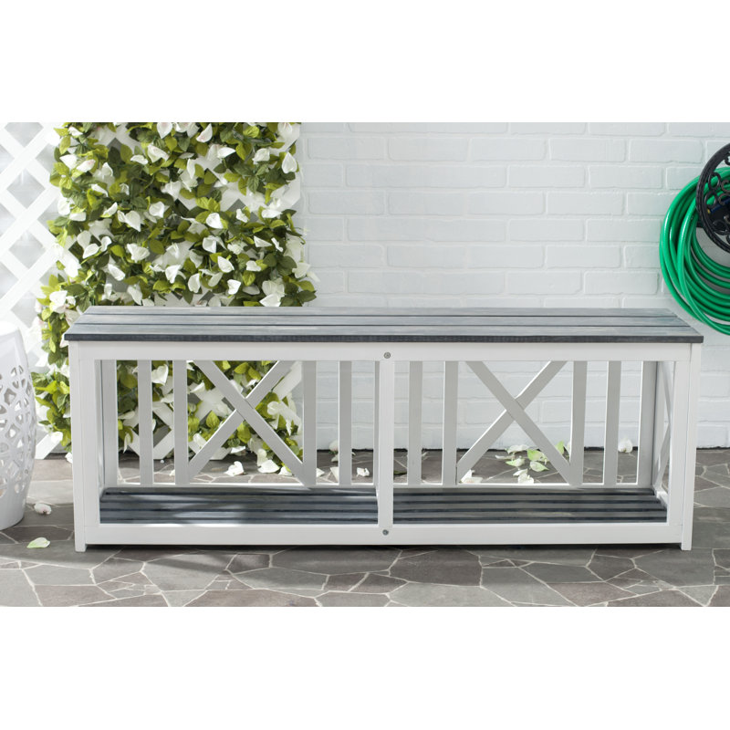 Morgane Solid Wood Storage Bench, White/Ash Gray