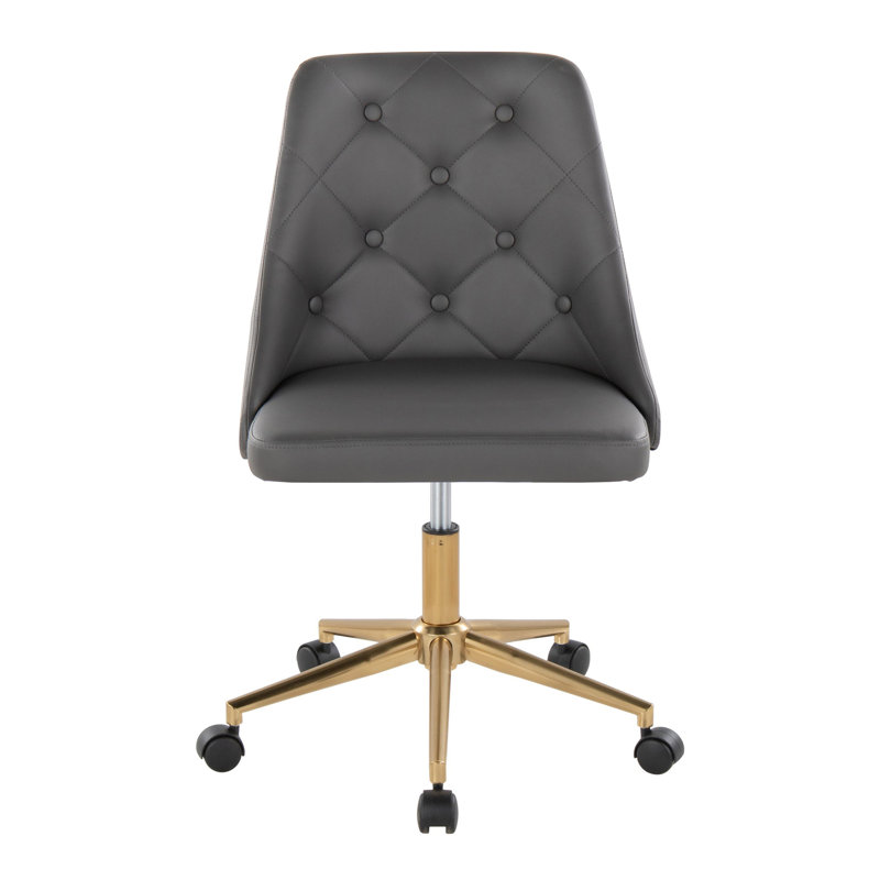 Chaise de bureau contemporaine pivotante avec roulettes, Gris, Doré