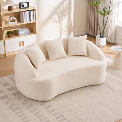 Curved Modern Boneless Sofa Loveseat With Upgraded Backrest, 2-Seater Off-White Chenille Compression Couch, Minimalist Design For Living Rooms And Small Spaces