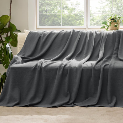 Bedsure Collection Textured Herringbone Woven Twin XL Blanket, 100% Cotton Soft Blanket for Teen Girls, Lightweight Summer Blanket for College Dorm, Dark Gray, 200 GSM