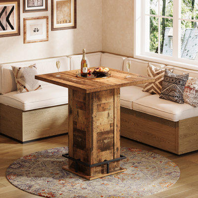 Table de bar à hauteur de bar 39,4 po de hauteur, barre carrée bistro avec repose-pieds en métal, brun rustique