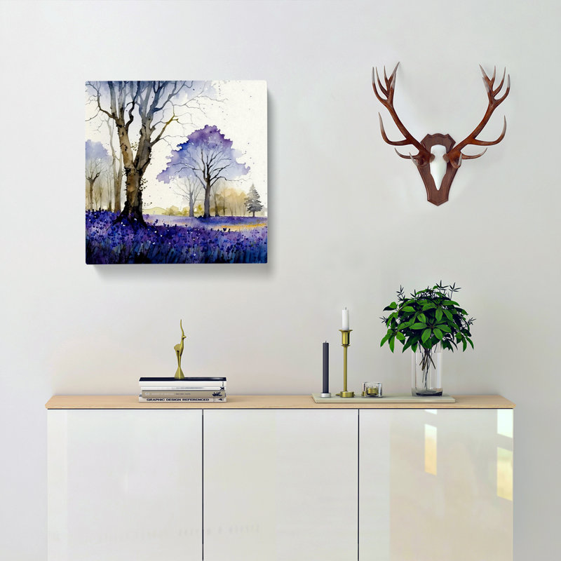 Bluebell Field Watercolour - Square Print, 50cm H x 50cm W x 3cm D