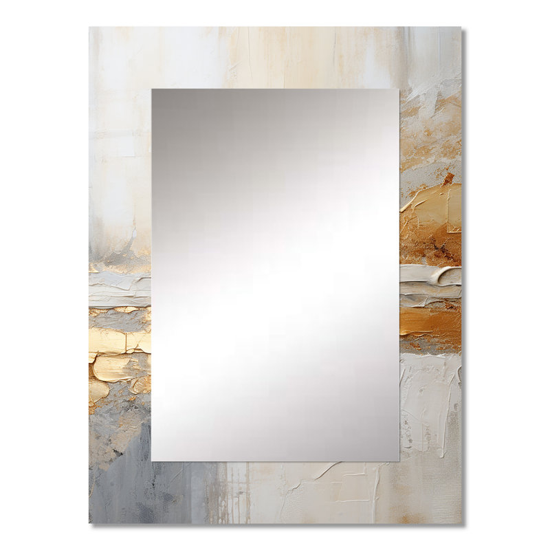 Golden And Beige Abstract Fusion I - Beach Mirror, Beige Unique Wall Mirror, Printed Metal Art, 32" x 24"