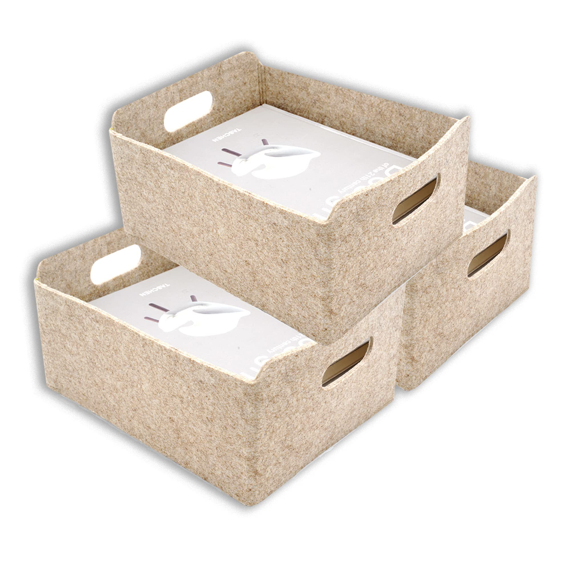 View of Latitude Run® Storage Baskets 3-Piece Felt Storage Bin Foldable Shelf ...