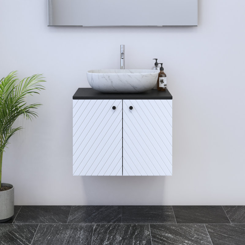 Karaya 23.6'' Single Bathroom Vanity with Top, White, Black
