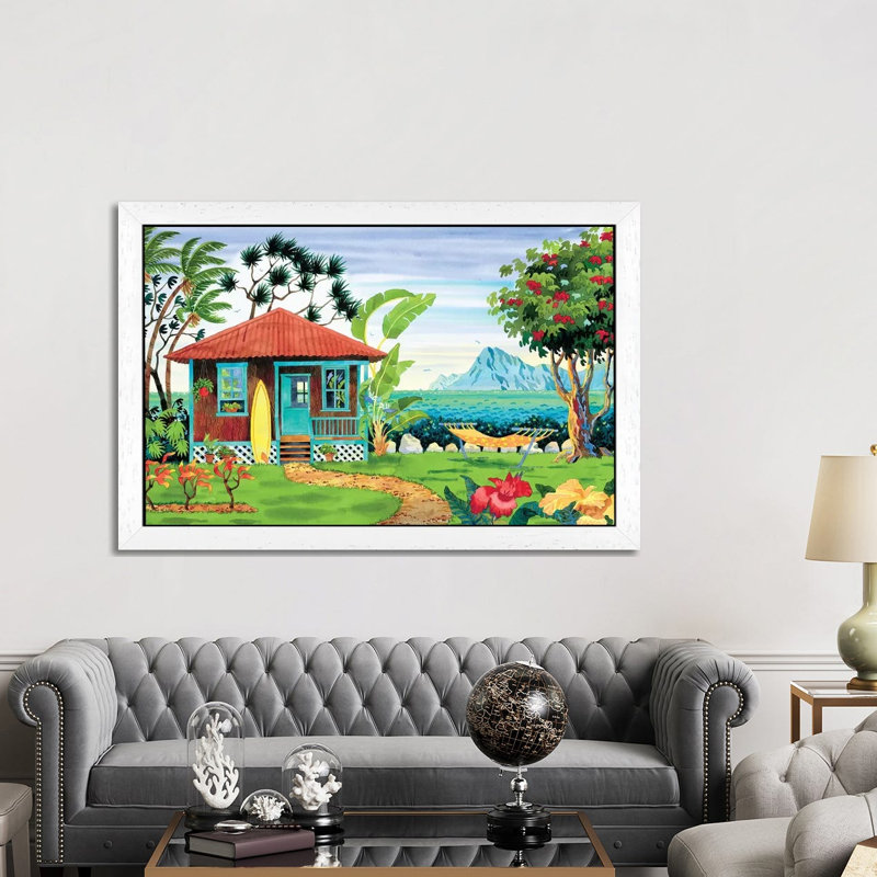 The Beachhouse by Robin Wethe Altman - Floater Frame Painting on Canvas, White Framed