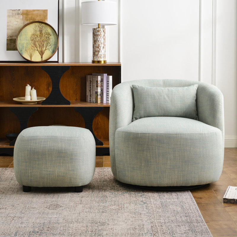 Fauteuil pivotant rembourré en lin avec repose-pieds, Sarcelle
