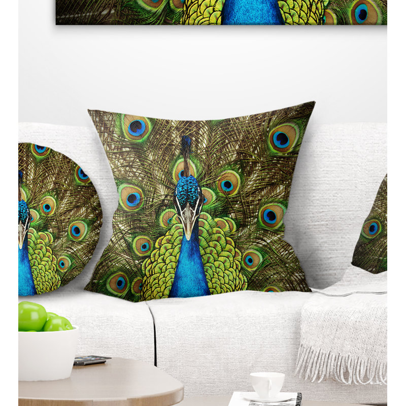 Grand Peacock - Coussin décoratif imprimé animal, Carré, 16 po x 16 po