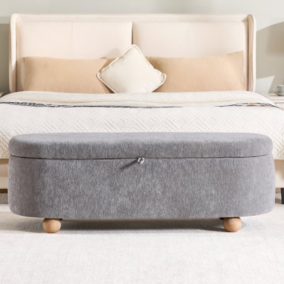 Banc ottoman de rangement ovale de 51,2 pouces avec pieds en bois
