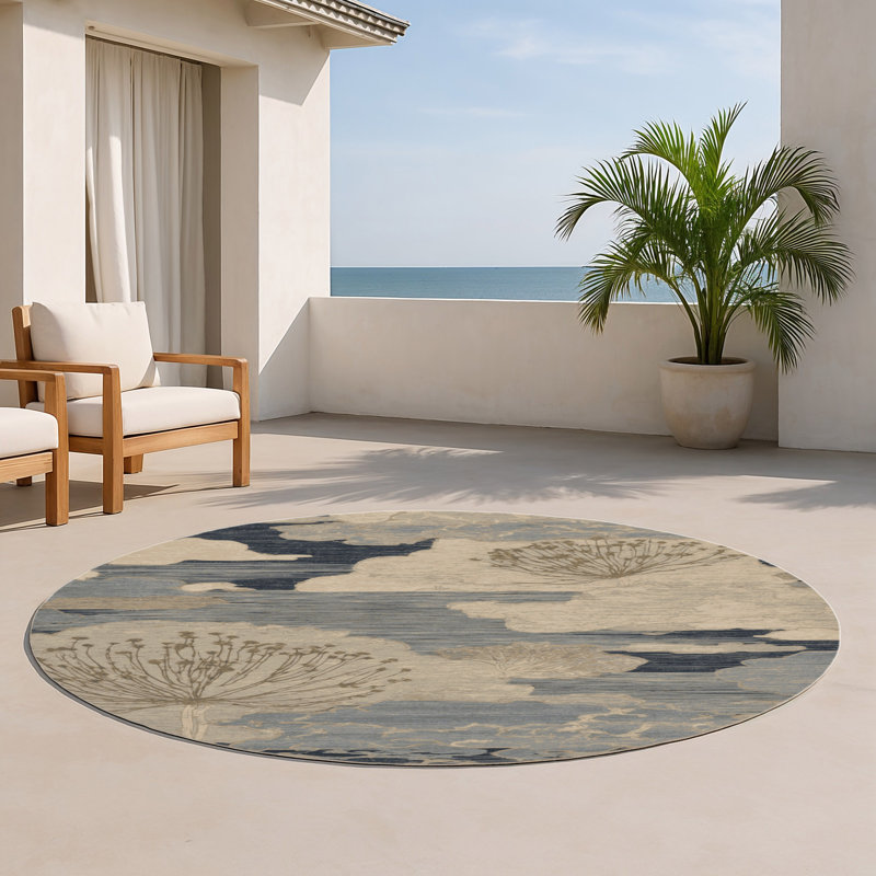 Tapis beige d'intérieur et d'extérieur Nature, Rond 5 pi
