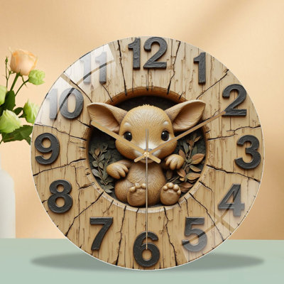 Cute Deer Wall Clock Home Decor Creative Art - 12'' Modern Glass Wall Clock