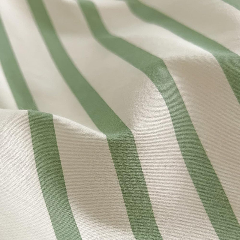 Modern Design 100% Cotton Duvet Cover Set, King Duvet Cover + 2 King Pillowcases, Green Striped