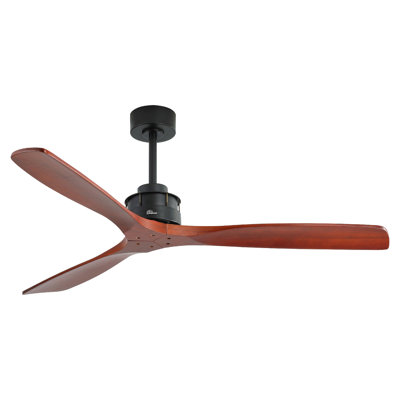 60 Inch Elegant Ceiling Fan With Remote Control,3 Mahogany Solid Wood Blades, Suitable For Indoor And Outdoor