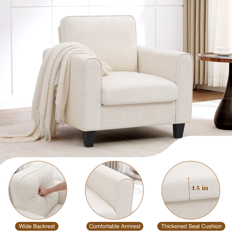 Mid-Century Accent Chairs Featuring Wide Backrest, Beige