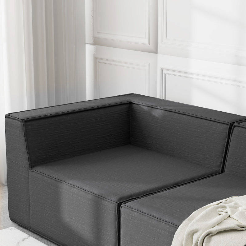 Boneless Comfy Cloud 76" Wide 3-Seat Modular Sofa Couch Upholstered Sectional with ottoman, Black Fabric