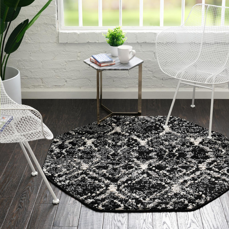 Tapis noir à motif géométrique Tucson, Octogone 4 pi x 4 pi