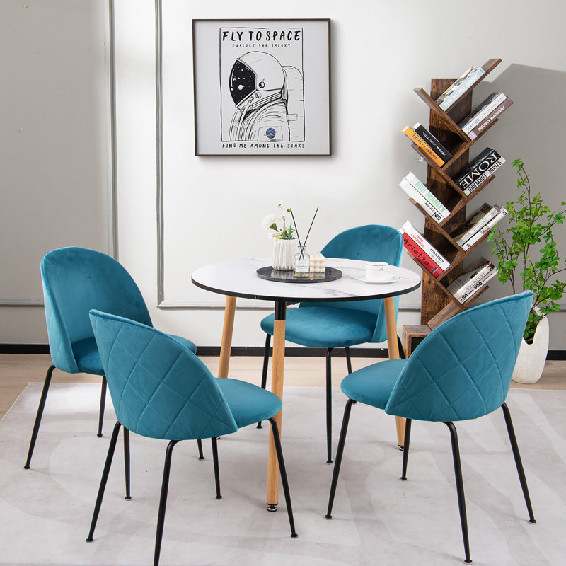 Chaise d'appoint rembourrée en velours Mashad, Bleu sarcelle