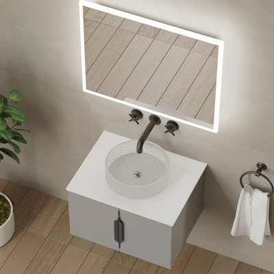 Ensemble de meuble-lavabo flottant simple 24 po avec lavabo vasque en verre trempé Wildsee Wildsee