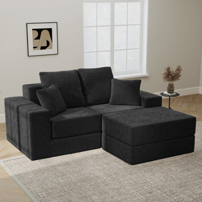 75" Modular Sectional Sofa Pull-Out Sofa Bed Velvet Sectional Couch with Ottomans