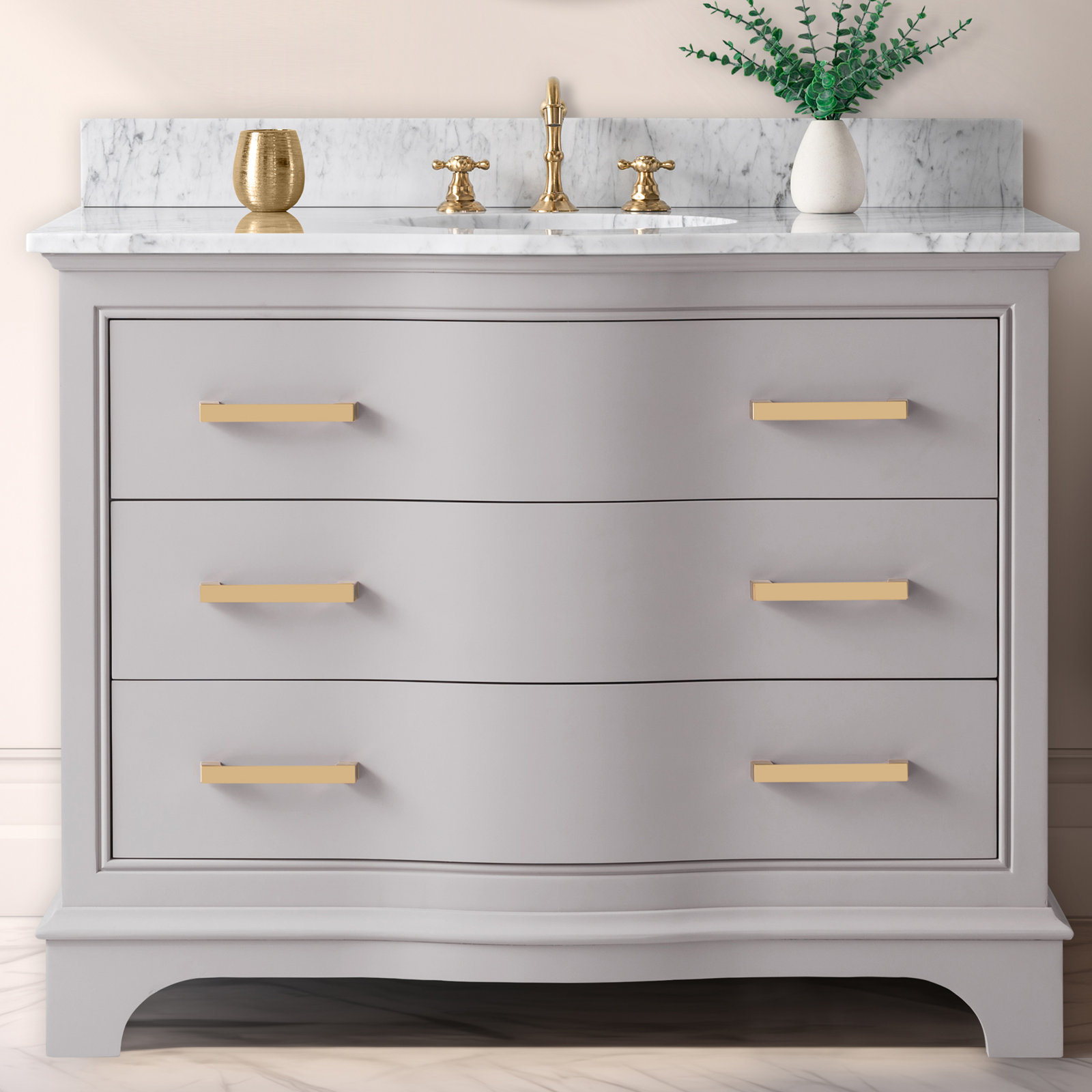 Goleta 42" Pine Single Bathroom Vanity, Taupe/Brushed Gold