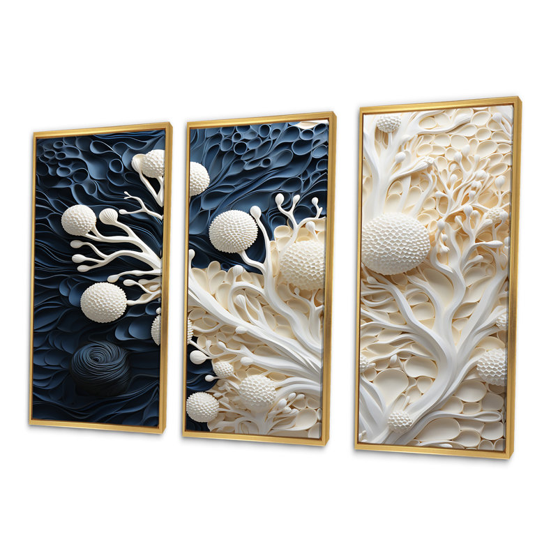 Ensemble de reproductions d'art mural blanc et bleu corail I - Coastal Coral Under Water, Cadre flottant doré