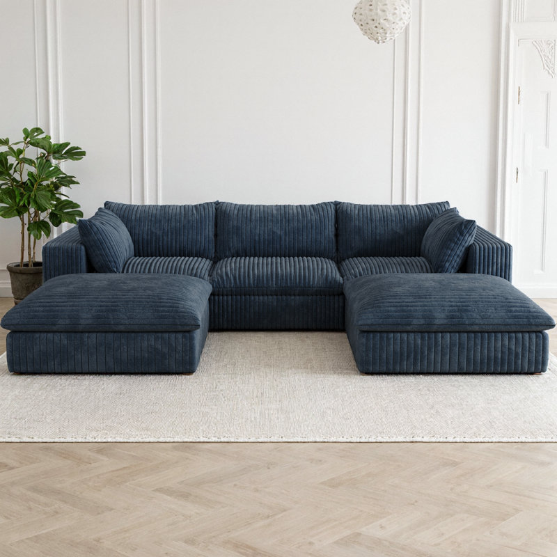 118.2" Modular Cloud Boneless U-Shaped Sectional Sofa Corduroy Fabric Deep Seat Couch with 2 Ottoman, Double-Layer Sponge Support, No Assembly DIY Combination for Living Room
