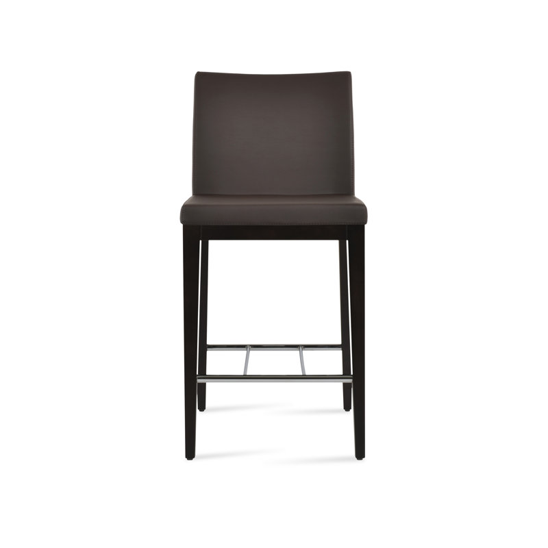 Tabouret de bar Aria, Similicuir brun en microfibres de polyester et de , Wengé
