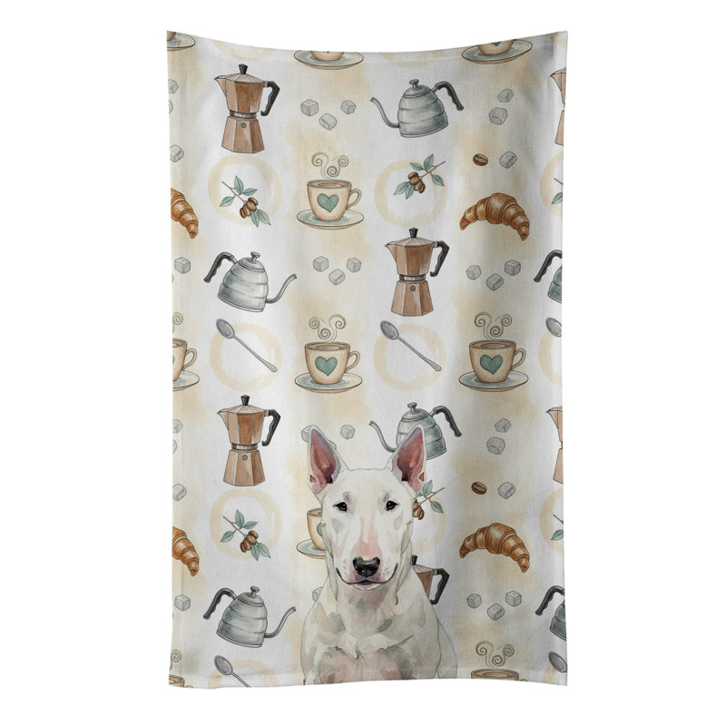 White Bull Terrier Coffee Bar Kitchen Towel, White Bull Terrier
