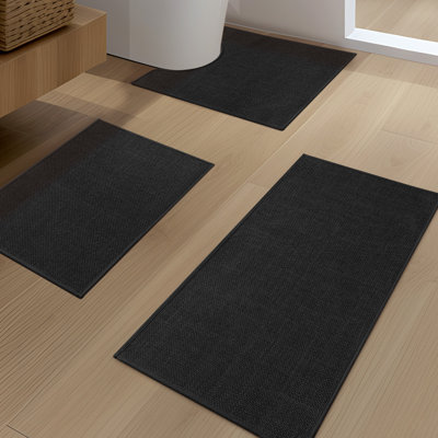 Ensemble de 3 tapis de bain d'aspect lin avec envers antidérapant