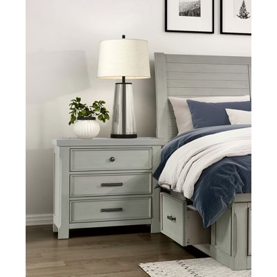 Table de chevet 1Pc avec finition gris clair et 3 tiroirs de rangement