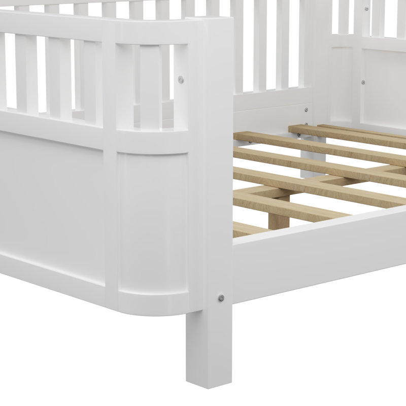 Lit plateforme en bois avec rails, Lit simple, Blanc