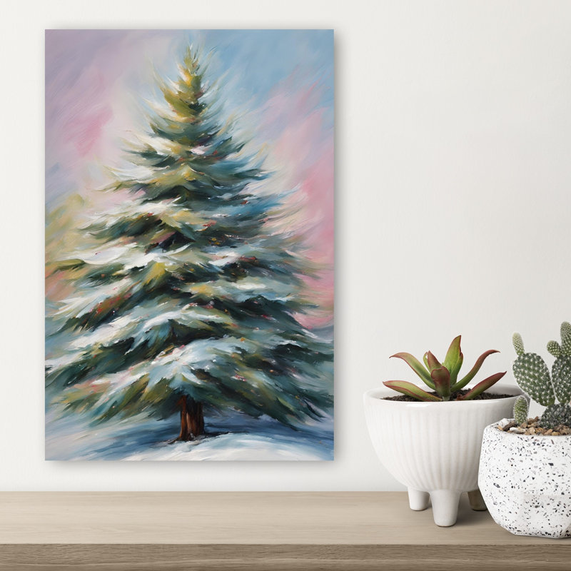 Reproduction d'art coloré, arbre d'hiver coloré, paisible et serein arbre de Noël pin, forêt, paysage, H 18 po x l 12 po