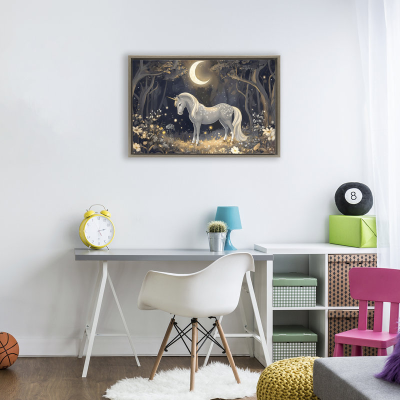 Cadre flottant licorne au clair de lune, design par Creative Studio, Cadre flottant orme Montalcino, H 17 po x l 25 po